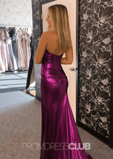 Faithe |Long Fuchsia Prom Dress Metallic With Mermaid Sweetheart Strapless Empire Side Split - Fuchsia - PromDressClub